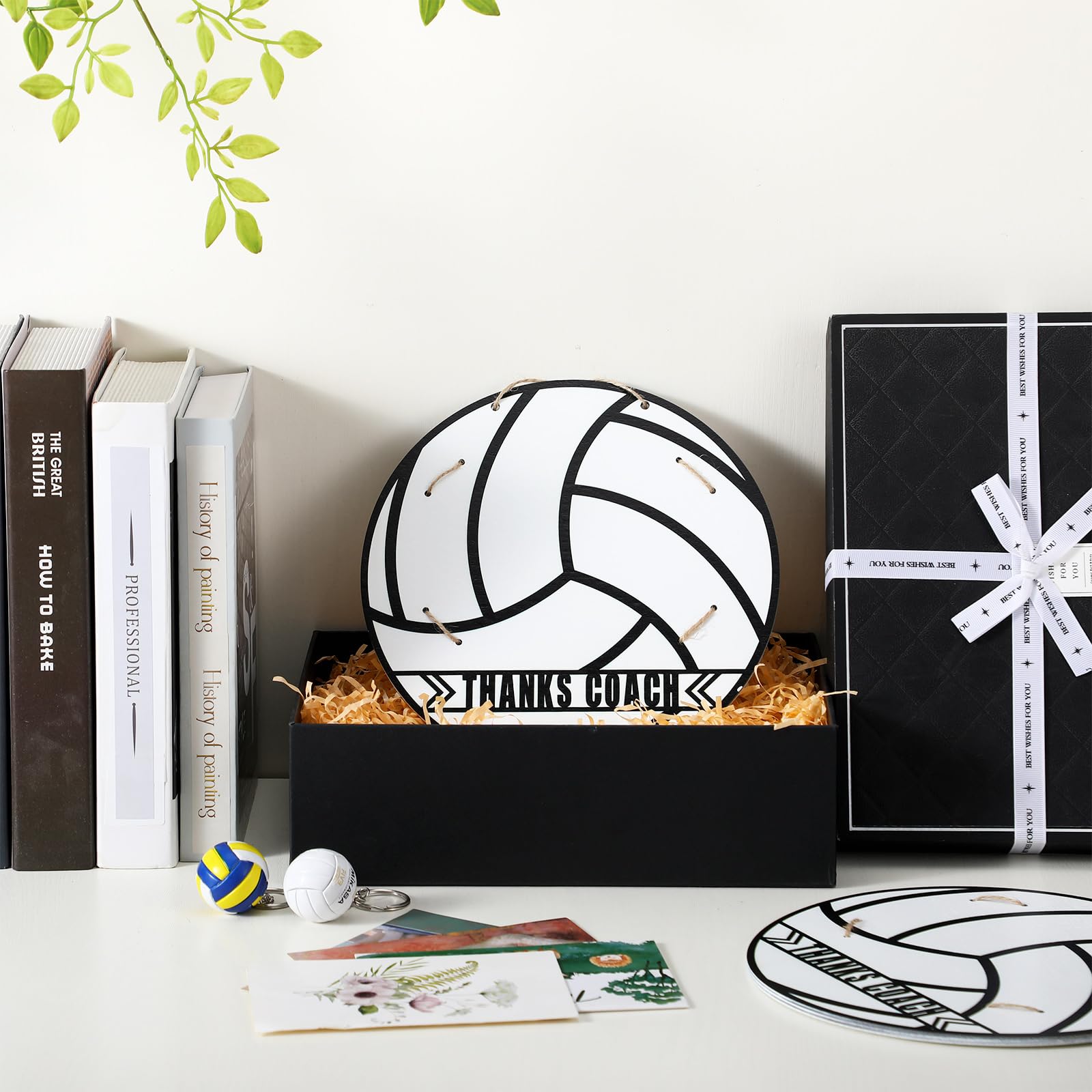 Cinnvoice 4 Set Volleyball Thanks Coach Picture Frames with Signature Pens Fits 4 x 6 Inches Photos Wooden Picture Frame Thanks Volleyball Coach Gift from Team Coaches Appreciation Home Plate Plaque