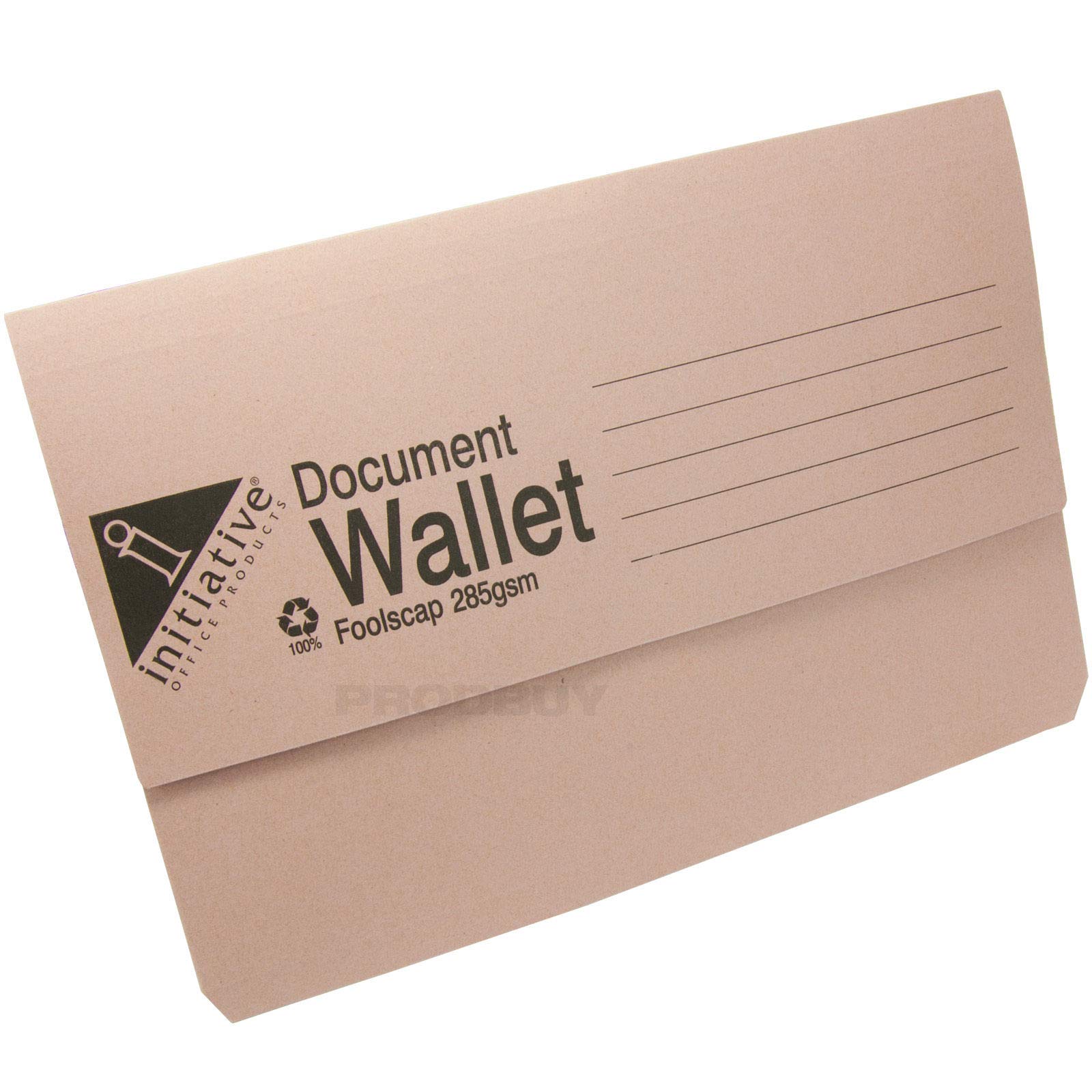 [Box of 50] Premium 285gsm Card Foolscap Document Wallets (Buff Brown)