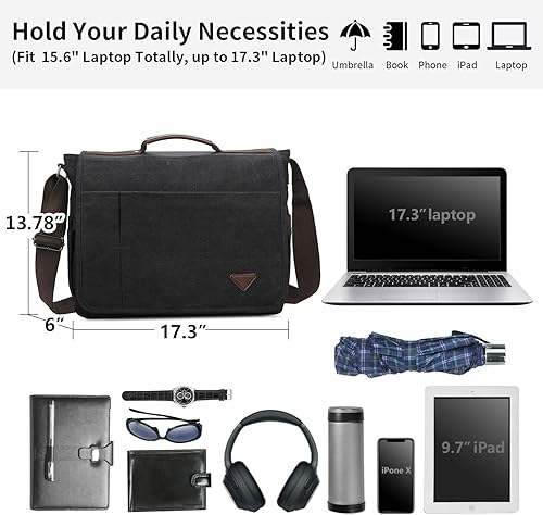 Miniatura 7 de Bolsa para laptop de 17 pulgadas, bolsa de mensajero para hombre, bolsa de viaje, casual, de lona, para estudiante, bolsa de hombro para hombres