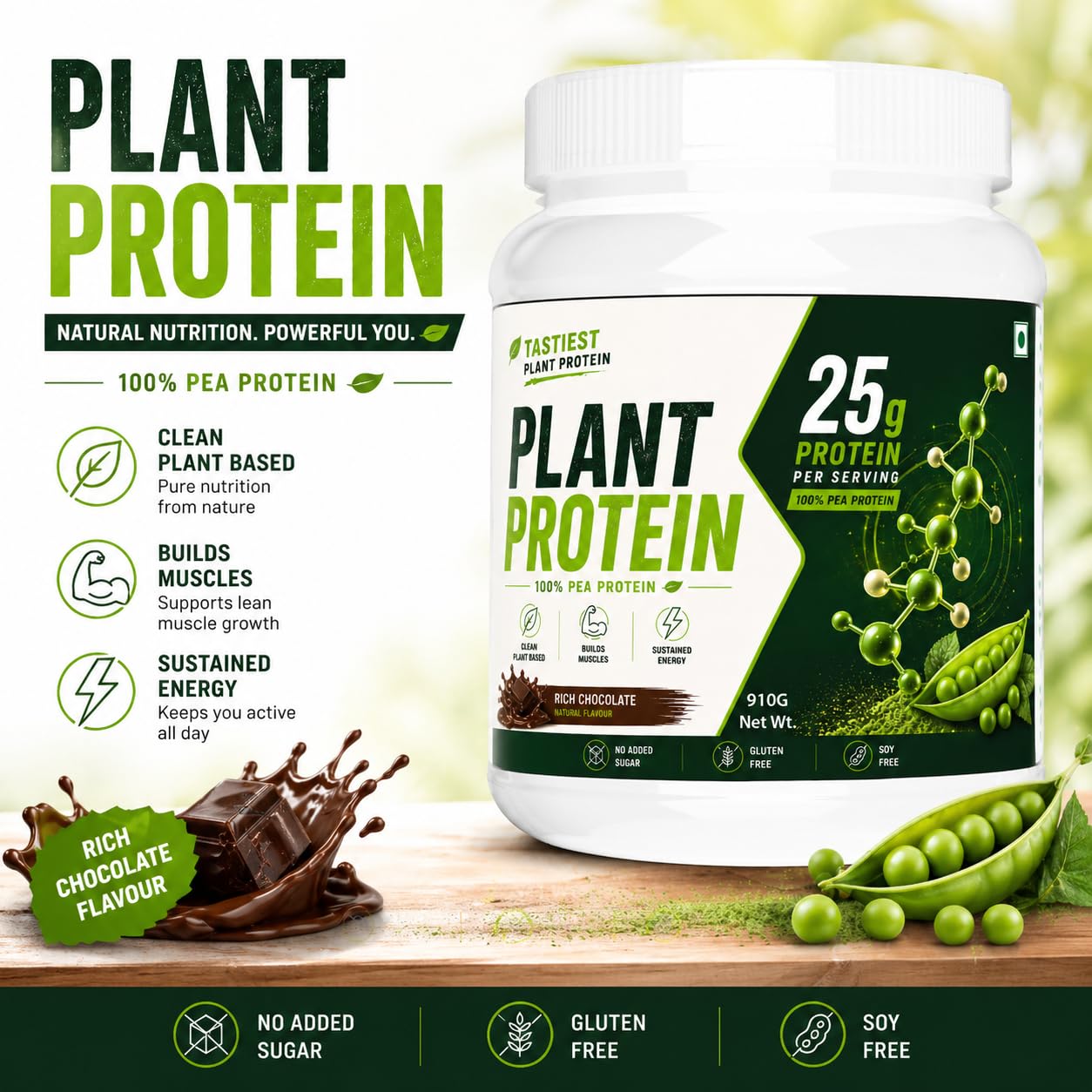 SOS Nutrition Plant Protein, 100% Pea Protein Isolate, 25g Protein, 454g — Amazon image 2