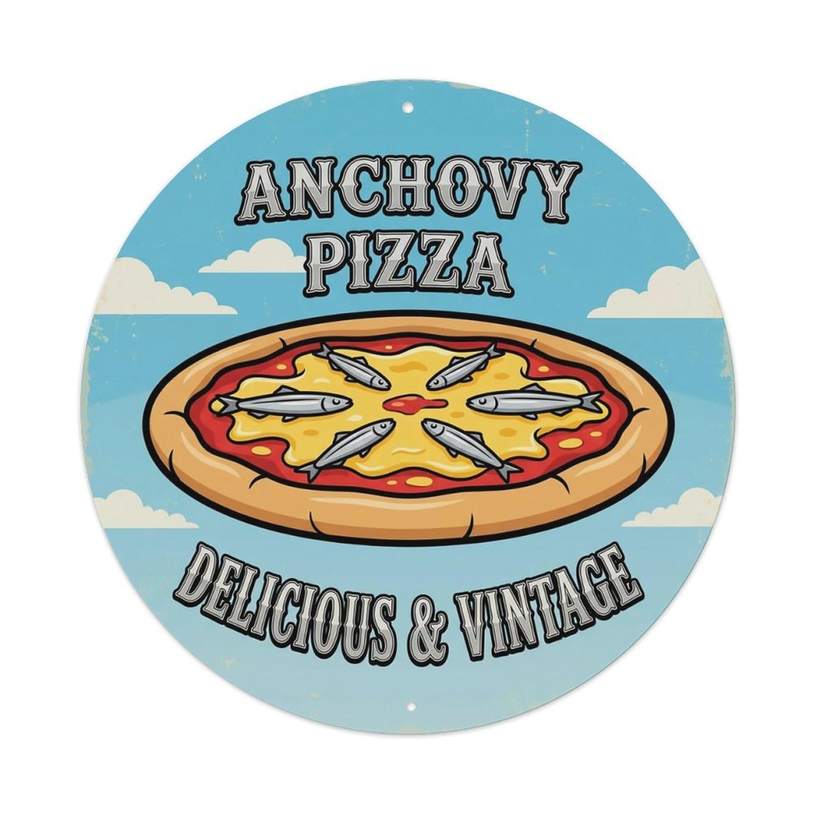 Huiyhb 8X8inch(20X20cm) Vintage Pizza Slice Italian Traditional Cuisine Anchovy Metal Tin Sign