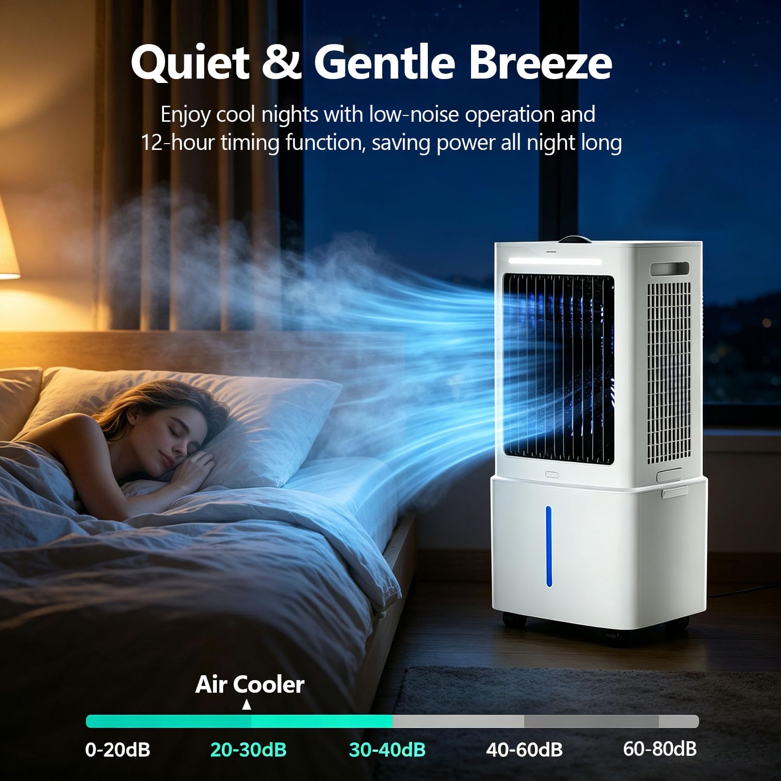 Aria condizionata Mobil 3-in-1 25L, 2000m3/h, 80W, 3 gradini, oscillante, 2 batterie di Raffreddamento, per camere da Letto e Ufficio, Soggiorno