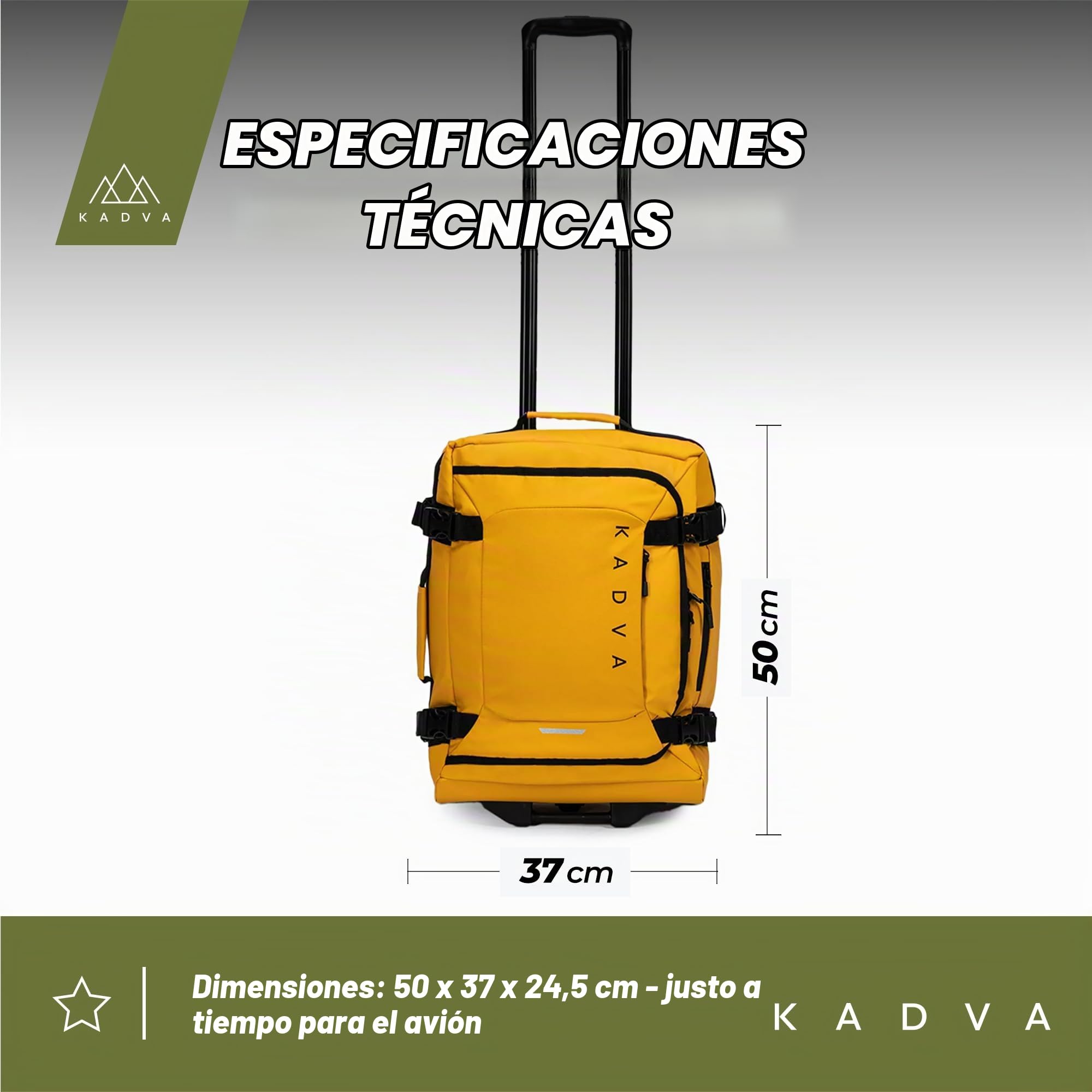 KADVA Maleta de Viaje con Ruedas Lazio 44|74|102 litros Equipaje de Mano Exterior Blando con 2 Ruedas Maleta Grande Estructura Peso 2,7|3,3|3,7 kg I Color Negro|Azul|Amarillo