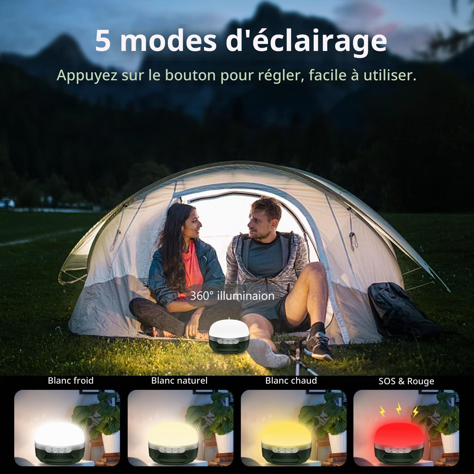Lanterne Camping Rechargeable 8400mAh, LED Lampe Camping avec Changement de Couleur RVB, 5 Modes d'éclairage, étanche et Aimant Puissante pour Pêche, Randonnée d'urgence