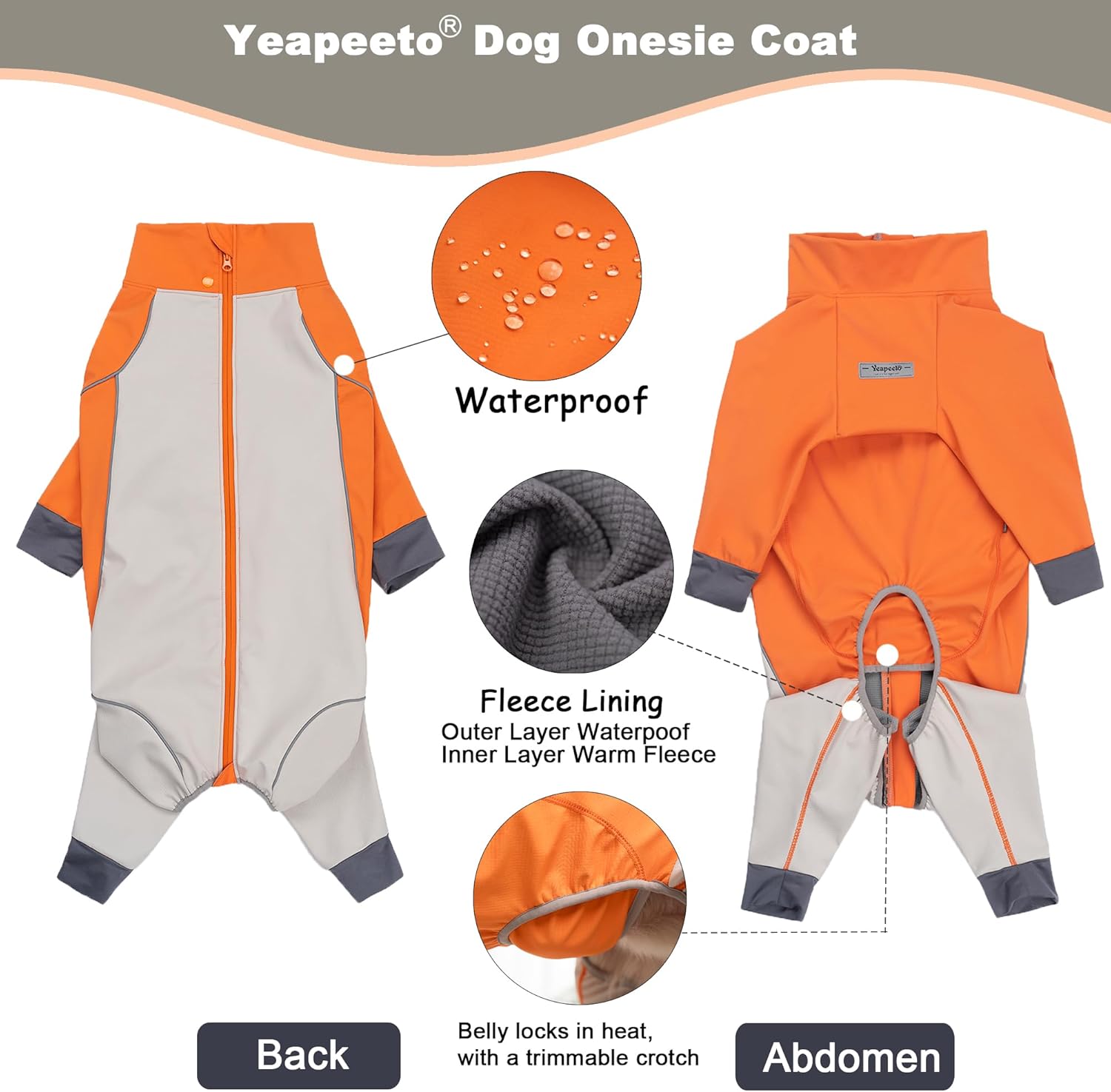 Dog Full Body Winter Coat, Waterproof Fleece Jacket for Small Medium Large Dogs Reflective Snowsuit with Zipper for Outdoor Skating (Orange, 3XL(Weight 33-53 lbs))
