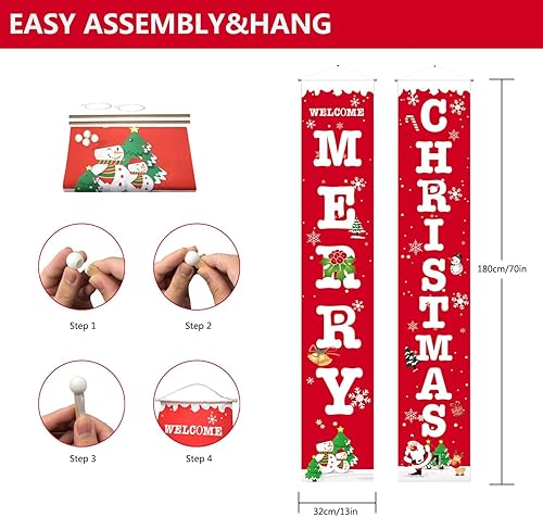 Miniatura 4 de Decoraciones navideñas de 13 x 70 pulgadas para puerta al aire libre, juego de letreros de porche delantero de Feliz Navidad, pancartas de