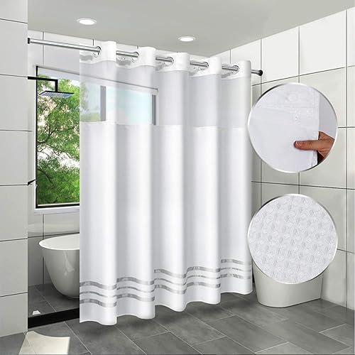 ARICHOMY Juego de cortinas de ducha de tela de punto gofre, forro extraíble de 250 GSM, lavable a máquina, 66 x 74 pulgadas, color blanco