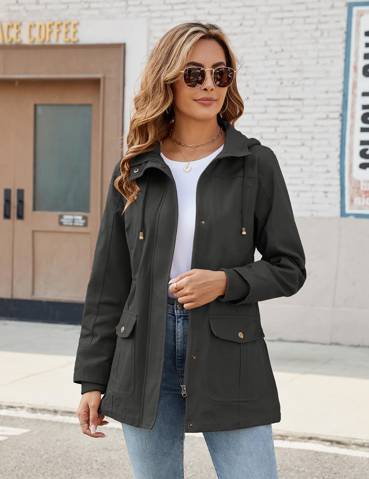 Vancavoo Veste Femme mi Saison Manteau Printemps Parka en Coton Blouson avec Capuche Légères et Décontractées Jacket Coat Classique Automne Hiver Outwear