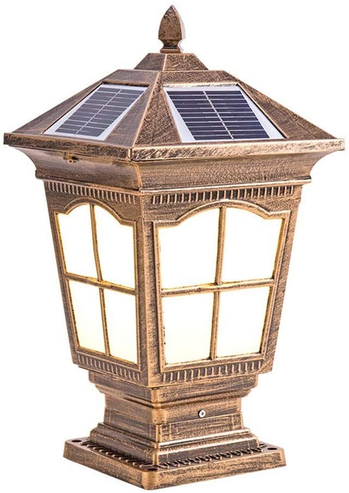 VDOQTLJT Fence Wall Column Light Traditional LED Solar Outdoor Pillar Lamp Rustic Aluminum Bronze Lawn Floor Table Villa Garden Courtyard Landscape Street Waterproof Post