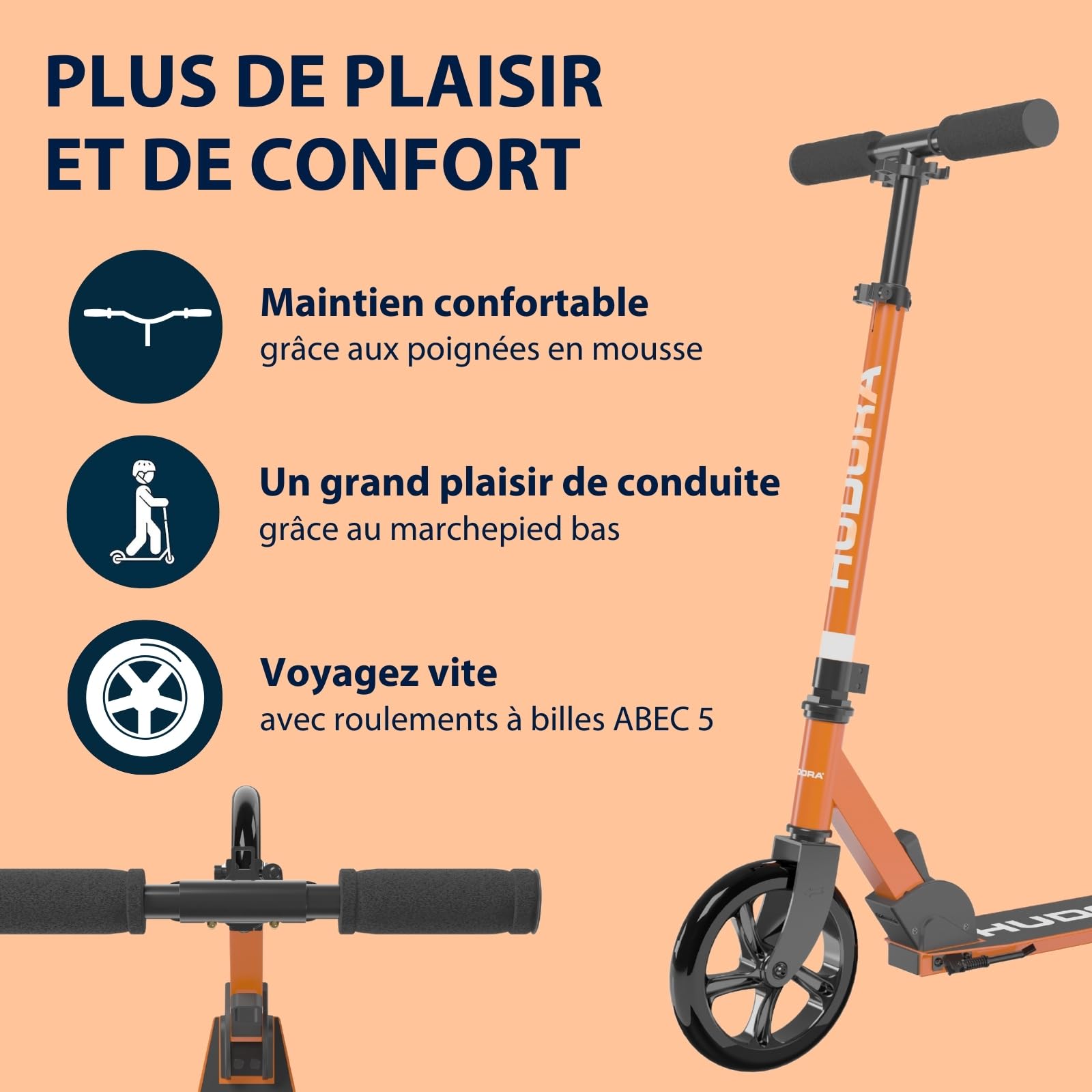 HUDORA Scooter Start 200 I Trottinette Robuste en Aluminium I Réglable en Hauteur et Pliable I pour Enfants et Adultes jusqu'à 100kg I Trottinette Solide avec béquille | Orange