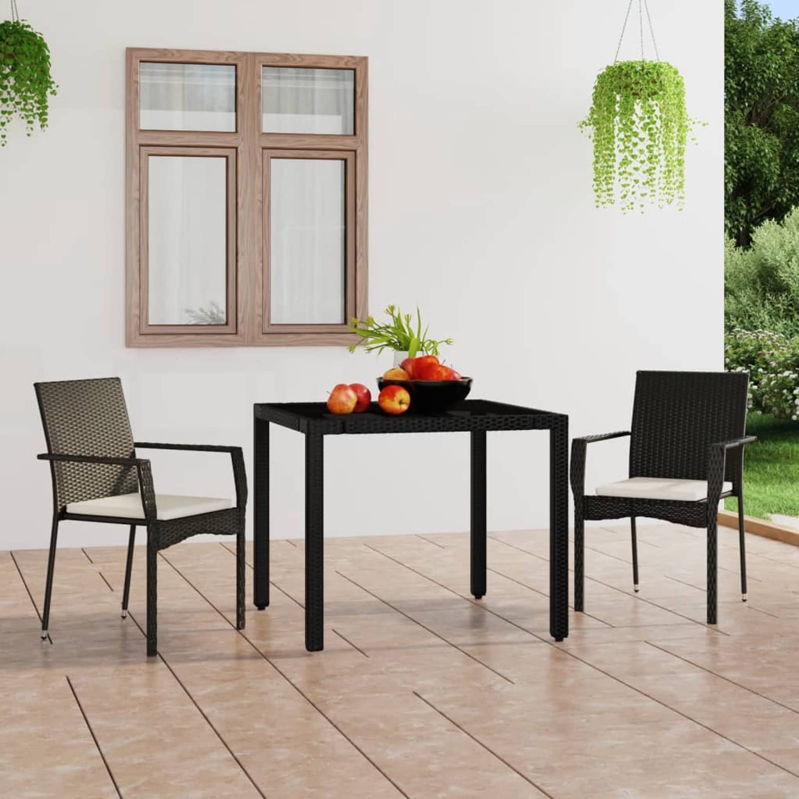 Mobilier de jardin chaises en polyrotin noir pour repas extérieur