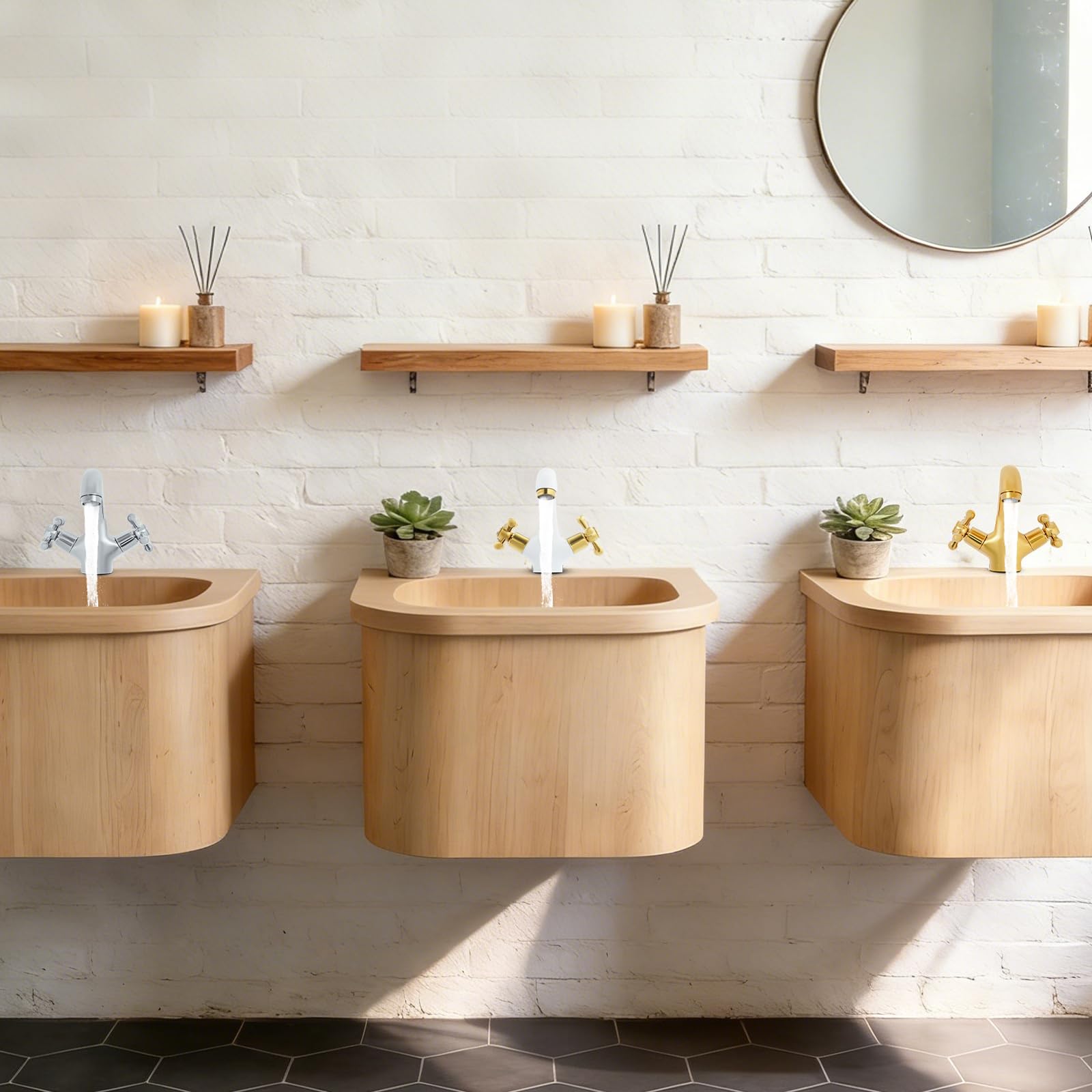 Grifo de baño antiguo, de dos manijas, grifo de lavabo retro, grifo mezclador para baño de cobre, grifos de lavabo con agua caliente y fría ajustable (blanco+dorado)