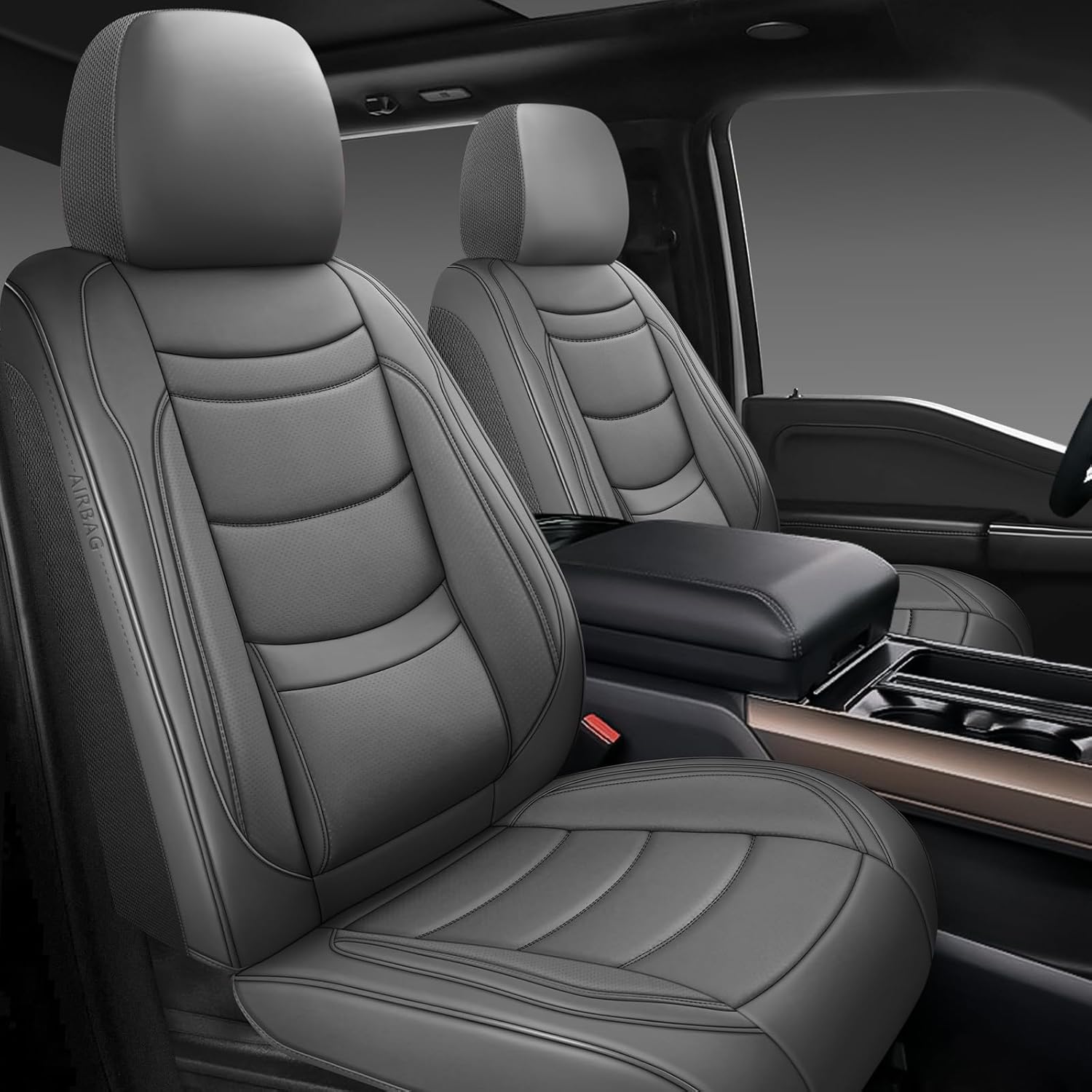 NS YOLO Leather Car Seat Covers Full Set,Universal Fit for Most Cars,SUVs and Sedans,Waterproof Luxury Leatherette Cushions, 5 Seats Protectors (Grey, Full Set-5 Seats(Front and Rear)) Grey Full Set-5 seats(front and rear)