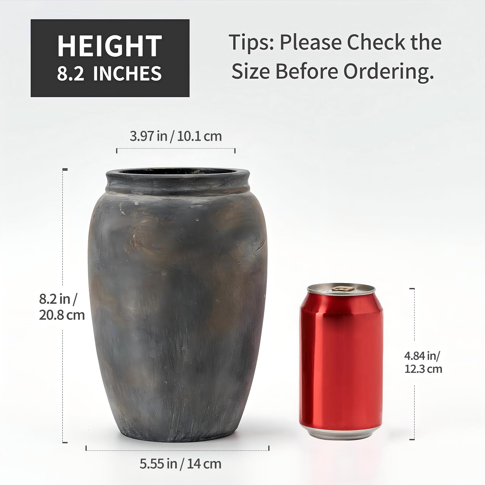 PORCER 8.2 Inch Ceramic Terracotta Rustic Vase Home Decor Farmhouse Decorative Vase for Living Room Entryway Floor Holiday Wedding-Black Bronze