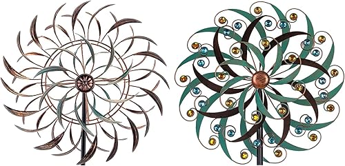 VEWOGARDEN 66 x 15.8 pulgadas + 20 pulgadas de diámetro, molino de viento de metal al aire libre – Escultura de atrapadores de viento para patio