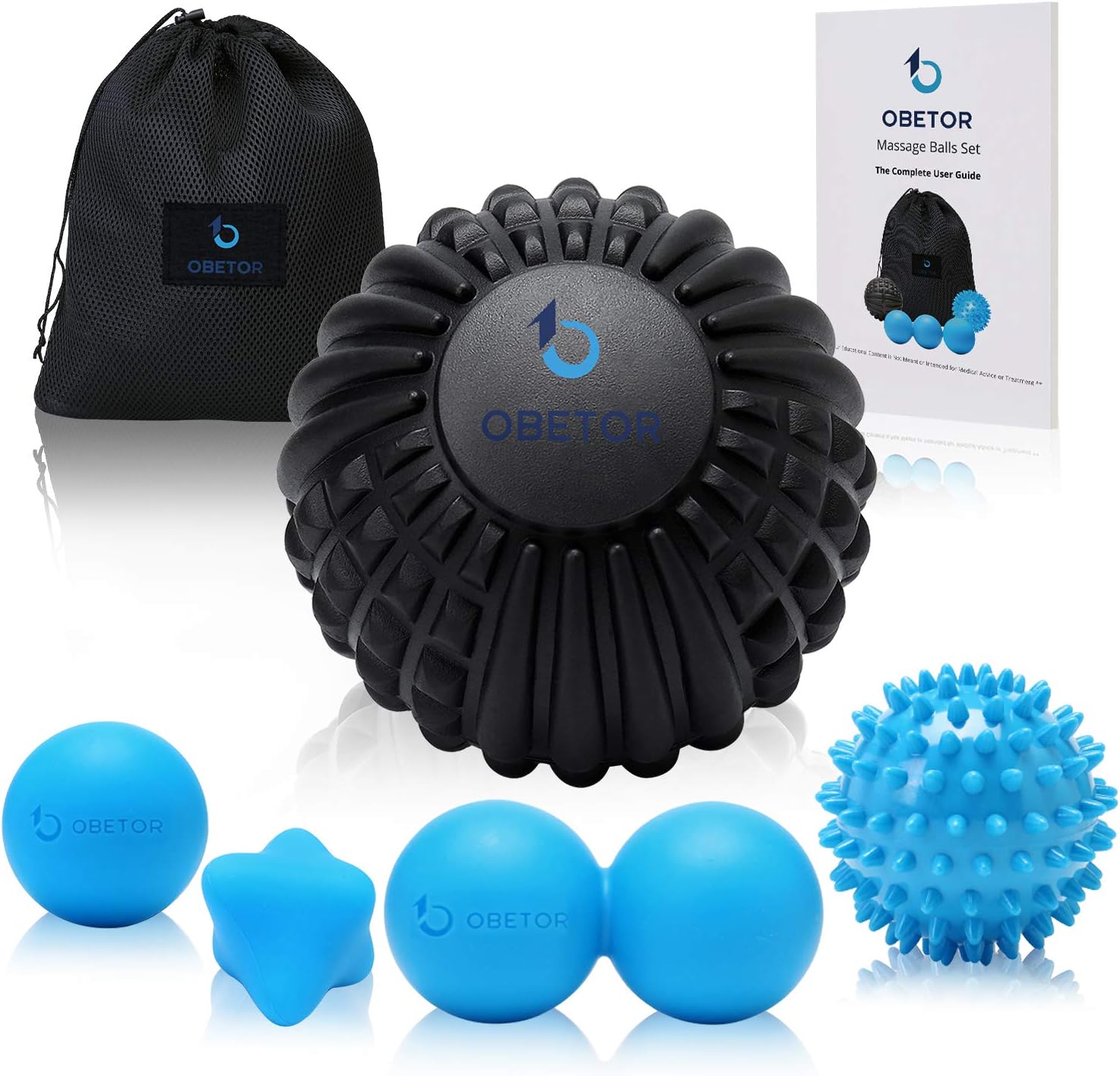 Deep Tissue Massage Balls Set for Trigger Point Myofascial Release, Muscle Knots, Physical Therapy, 5" Textured Mobility/Lacrosse/Peanut/Spiky/Hand Roller Ball for Back/Neck/Feet Pain Relief