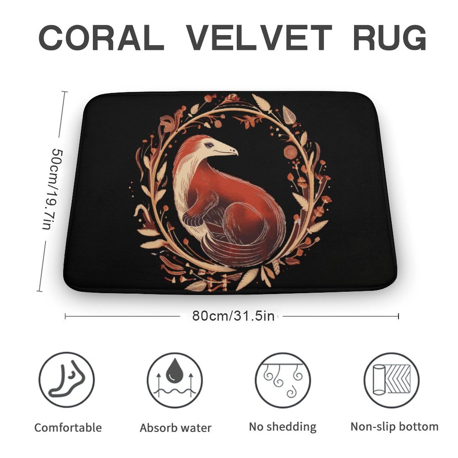 Anteater Print Coral Velvet Rugs Non-Slip Bathroom Rugs Soft Kitchen Rug Floor Carpet for Home Decor 19.7