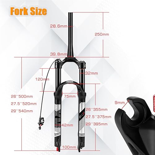 Miniatura 4 de BUCKLOS 2627.529 viaje 120mm MTB aire suspensión tenedor, rebote ajustar 1 18 rectocónico tubo QR 9mm manualbloqueo remoto XC AM ultraligero