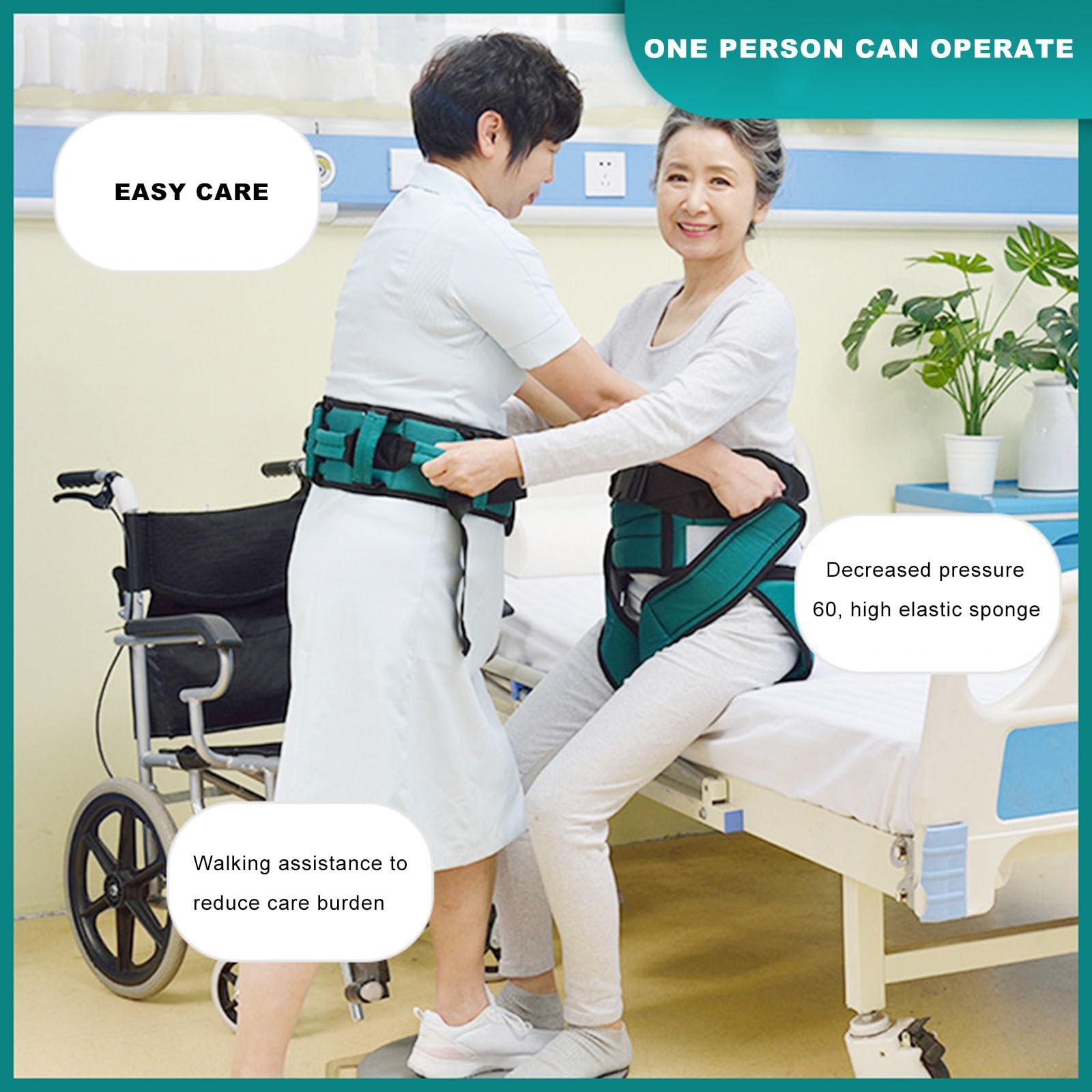 NICHOY Cinturón de Transferencia Resistente con Correas para Las piernas,Dispositivo de Asistencia médica de Seguridad para la Marcha de enfermería,Correas de Transferencia(B,XL-XL)