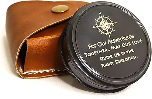 PORTHO Brújula de poemas, acabado negro antiguo, impresión única de mensajes en la parte superior, grabado interior de poemas de Robert Frost,