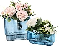 Vista 57 de Jarrones de vidrio acanalado, juego de 2 jarrones estriados para flores, florero de vidrio ámbar para tulipanes, jarrón moderno para sala de estar