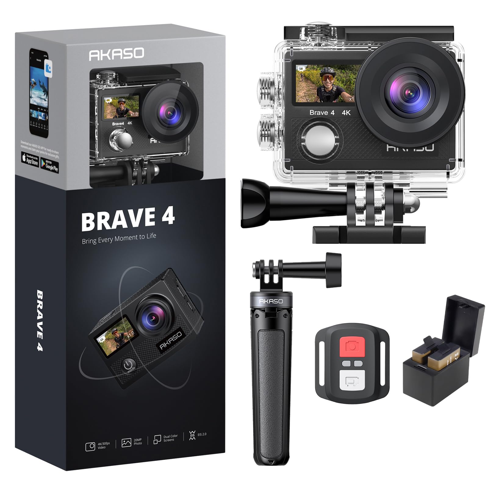 Amazon.com : AKASO Brave 4 4K30fps 20MP WiFi Action Camera with