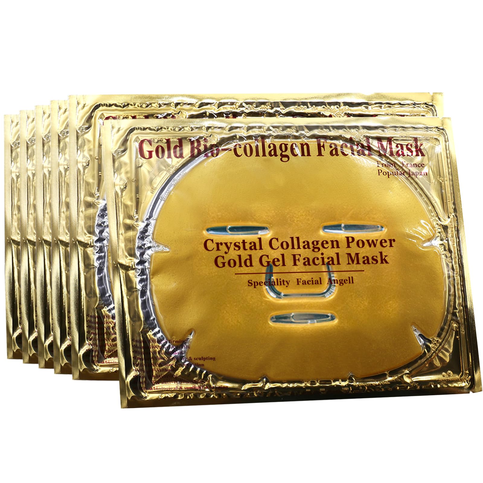 Permotary 6 PCS 24k Gold Crystal Gel Collagen Facial Masks, Deep Moisturizing Facial Sheet for Women Skin Care Revitalize Skin