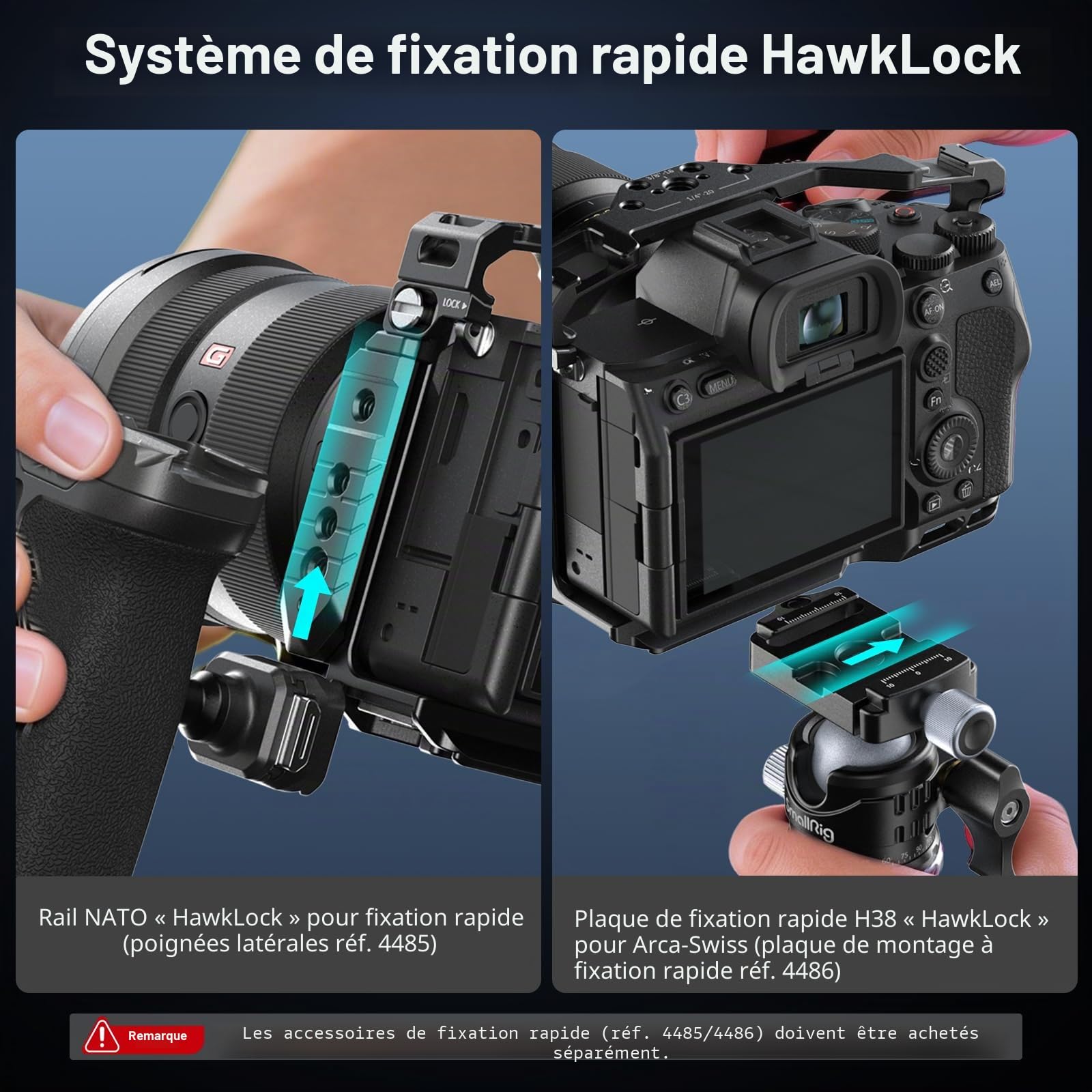 SMALLRIG HawkLock Cage Complète à Dégagement Rapide pour Sony Alpha 7 V/7R V/7 IV/7S III/1/7R IV, Plaque QR Intégrée Arca, Griffe Porte-Accessoires