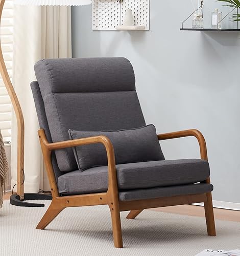 Miniatura 19 de JOYBASE Silla decorativa de salón, silla moderna de mediados de siglo, silla de respaldo alto, sillón con marco de madera, cómoda silla de lectura