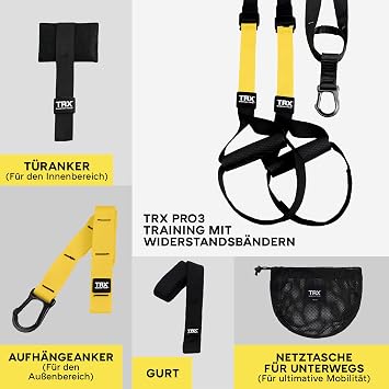 TRX Training - Pro 3 Suspension Training Kit Commercial Components with Three Types of Anchors
