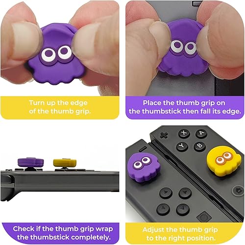 Miniatura 7 de FUNLAB - Tapas para palanca de mando compatibles con Nintendo SwitchOLEDLite funda de silicona para palo analógico 4 unidades amarillo y morado