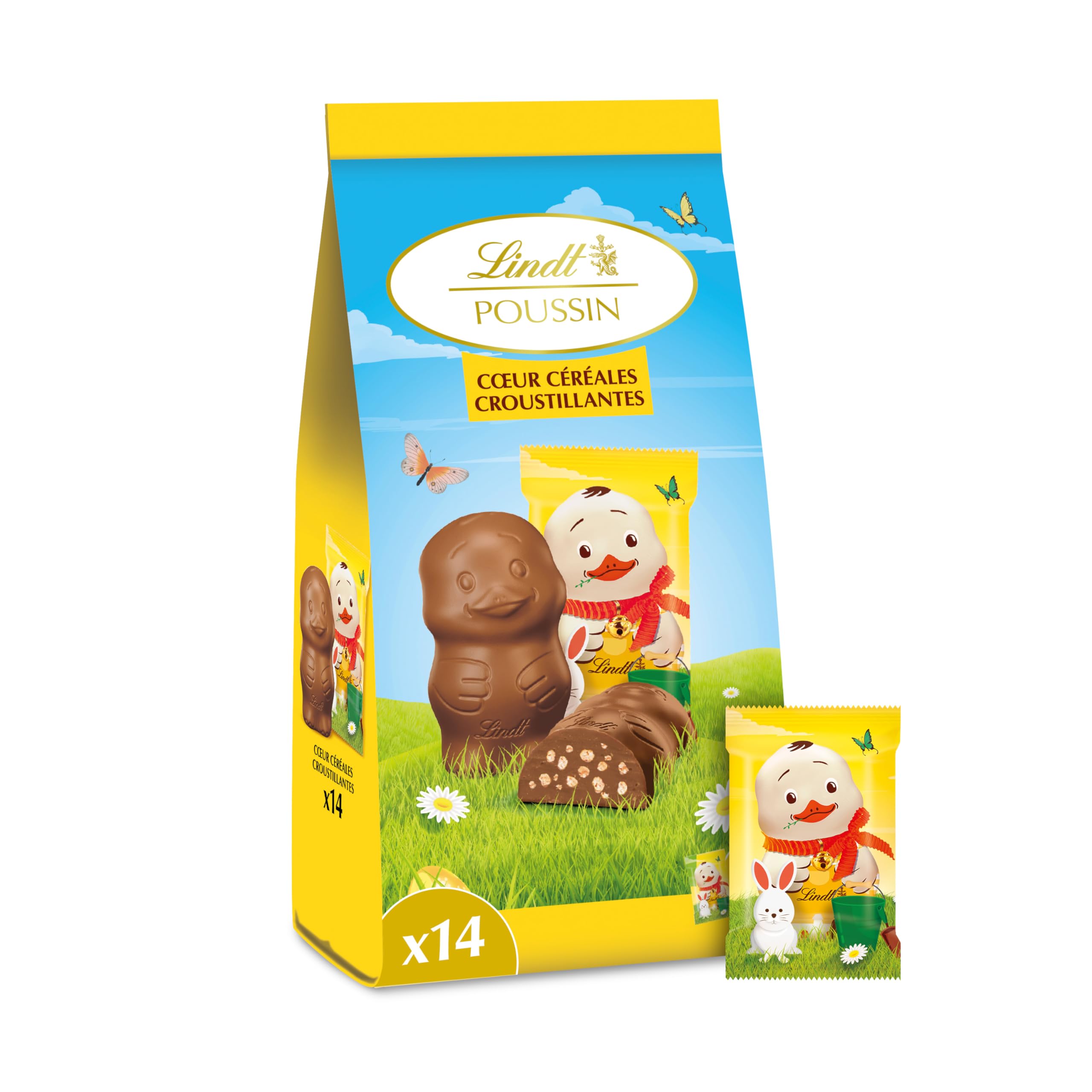 Lindt - POUSSIN - Sachet de Mini-Moulages fourrés - Chocolat au Lait et Céréales Croustillantes - Idéal pour Pâques, 130g