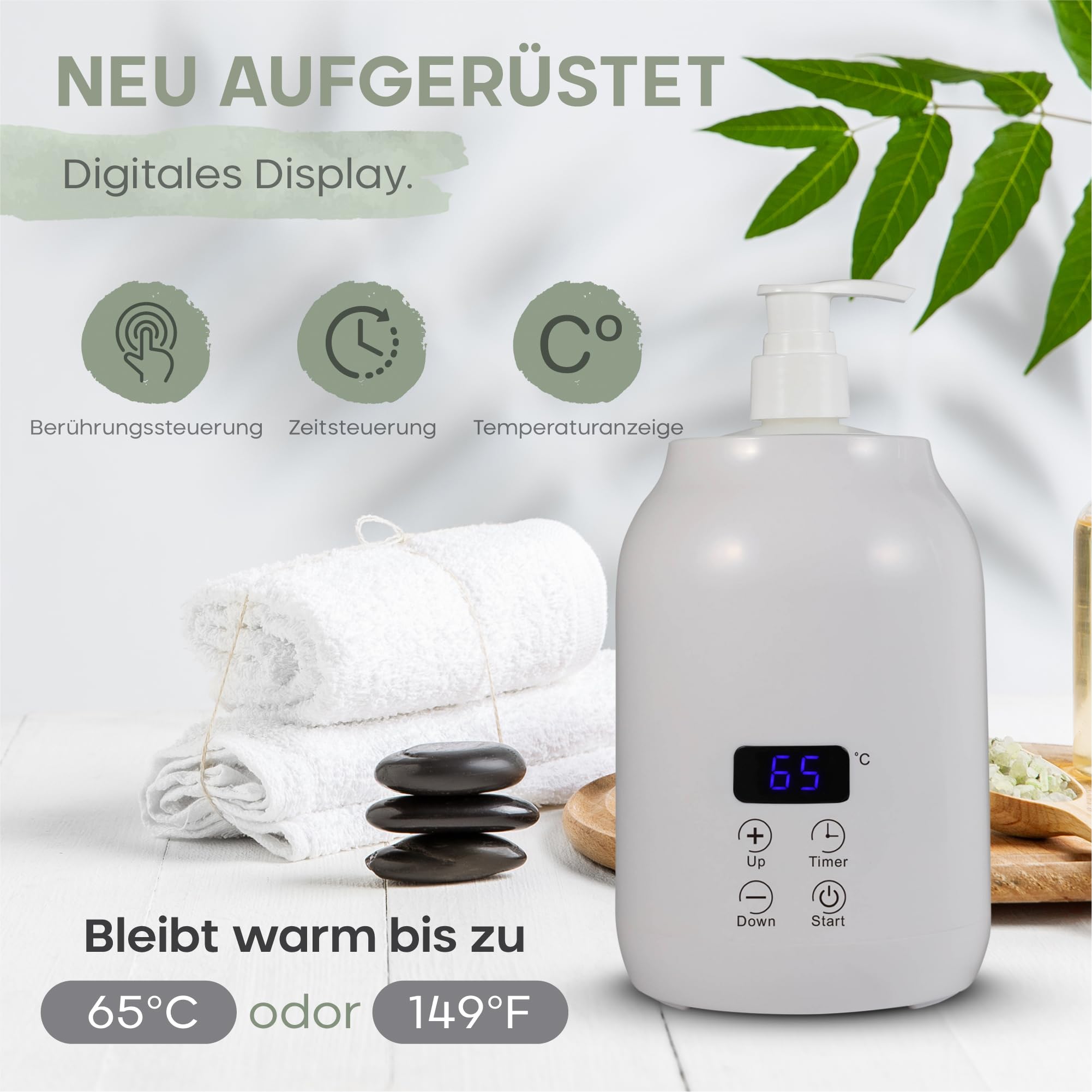 Chauffe-huile de Massage Élégant Blanc, Bouteille Plastique 2x, Température Réglable 30-65°C