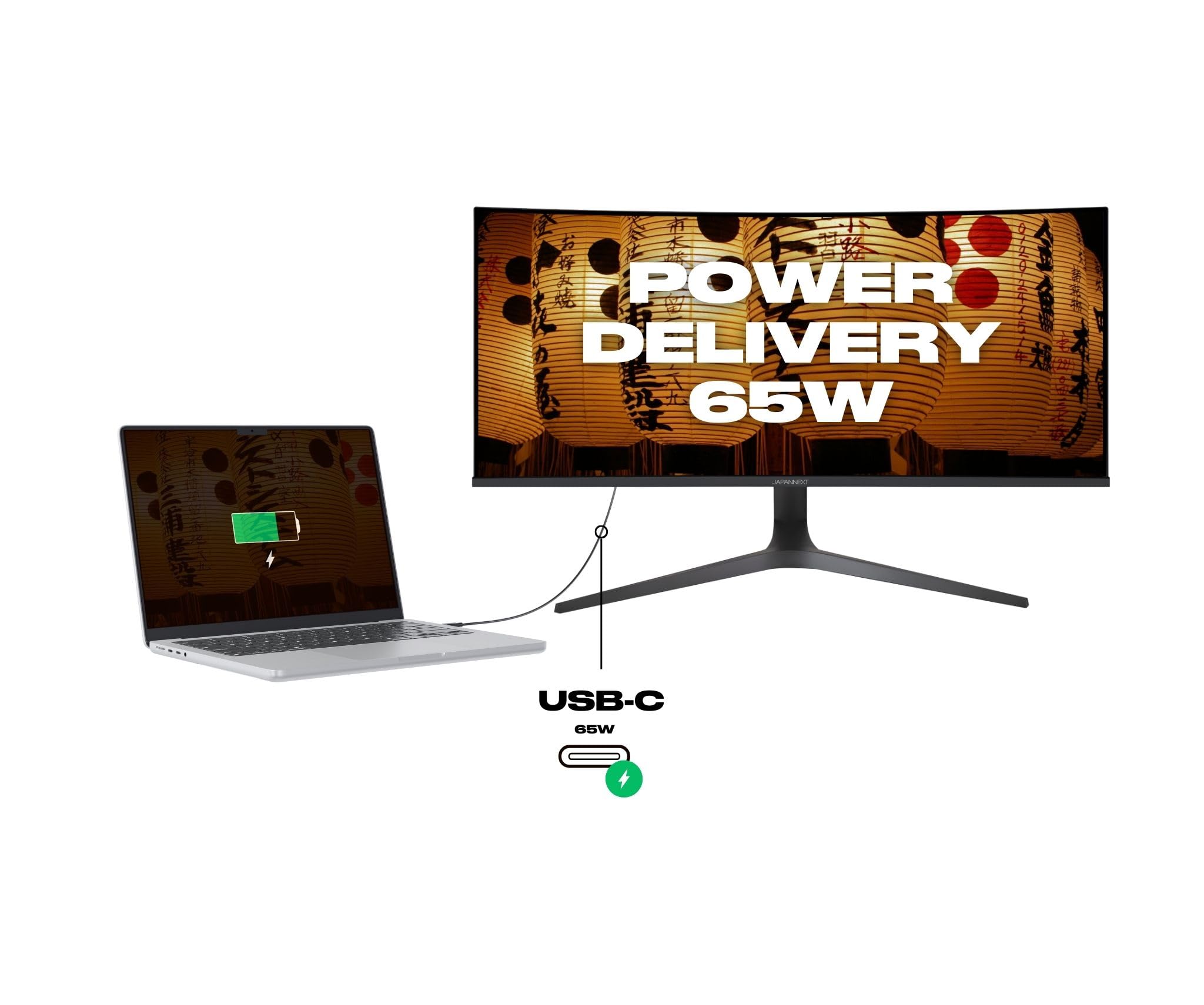 JAPANNEXT Ecran PC Incurvé 34" IPS UWQHD (3440x1440) | HDR & KVM | Recharge Via USB-C(65W) Hauteur réglable Haut-parleurs intégrés | G-Sync/FreeSync | Garantie 2 Ans | JN-IPSC34UWQHDR-C65W-H