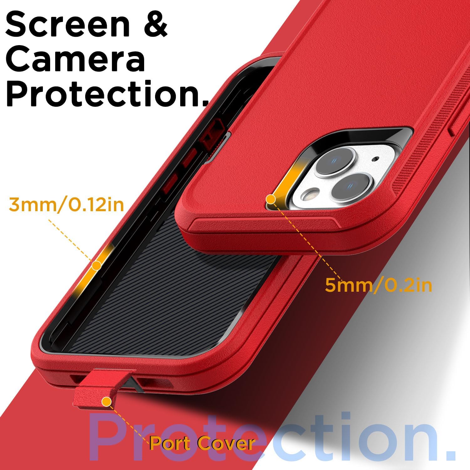 AICase for iPhone 13/iPhone 14 Case(6.1'') with Glass Screen Protector,Heavy Duty Drop Protection Full Body Rugged Shockproof/Dust Proof Military Protective Tough Durable 13/14 6.1''_3, Red Protector - Image 6