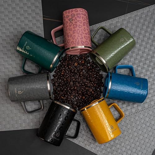 Miniatura 9 de Ideus Taza de café aislada al vacío, reutilizable, de acero inoxidable, de doble pared, de 16 onzas, con asa y tapa deslizante para bebidas