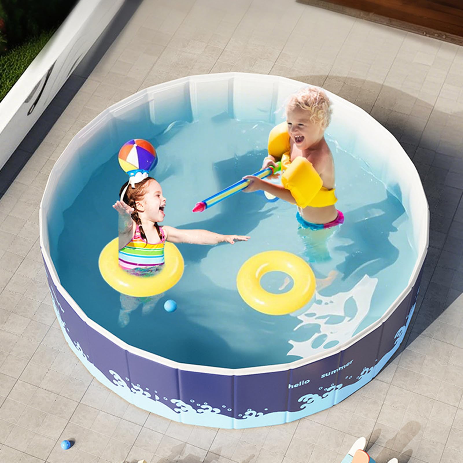 Składany basen do paddlingu, Kid Splash Tub, 90 x 90 x 48 cm / 35,43 x 35,43 x 18,9 duża pojemność, przyjazna zabawka do kąpieli w plecaku, ogród, patio, do użytku na podwórku