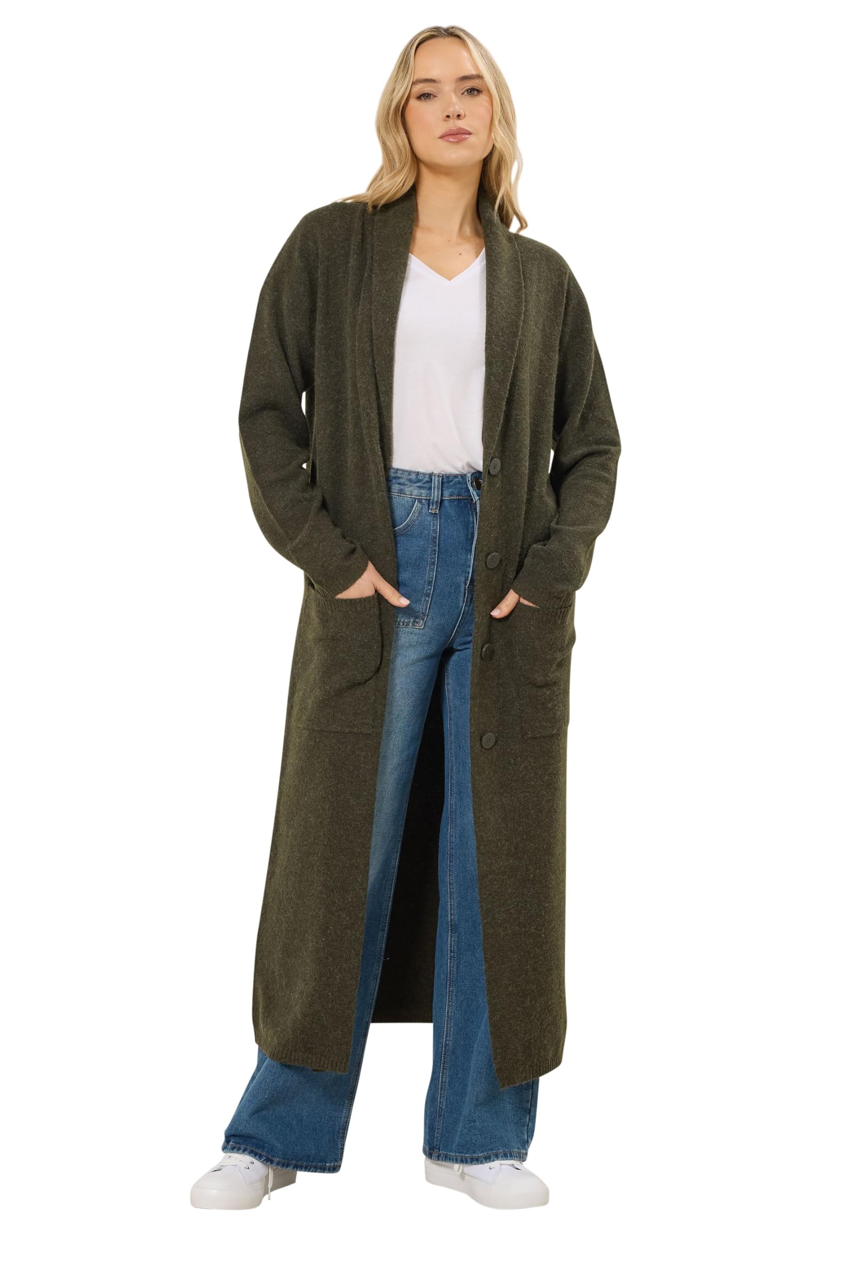 Long Tall Sally Women's Dark Green Tall Knitted Maxi Cardigan Sweater In | : 14/16