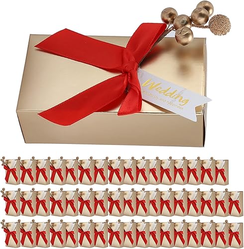 Cajas de recuerdos de fiesta con lazo, 50 unidades, cinta de champán, caja de regalo de papel de caramelo, bolsas rectangulares con purpurina para