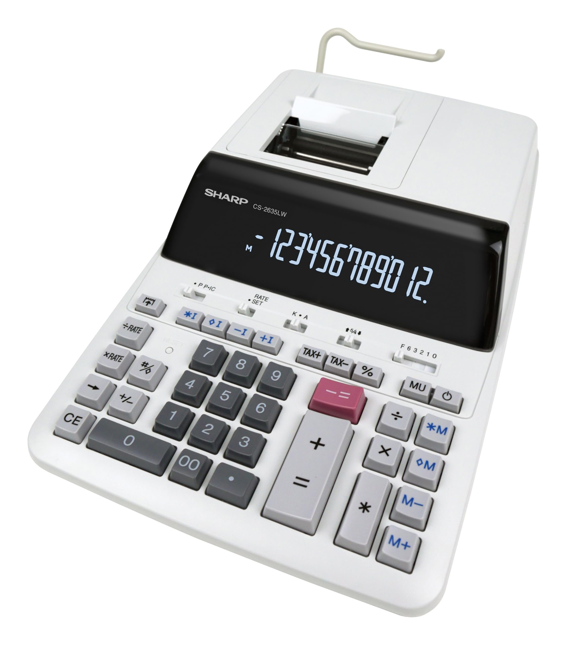 Sharp CS-2635LW Druckender Tischrechner, 12-stellig, LCD Display, Tax & Währungsumrechnung, schwarz/rot Druck, Heavy-Duty-Druckwerk, Netzanschluss
