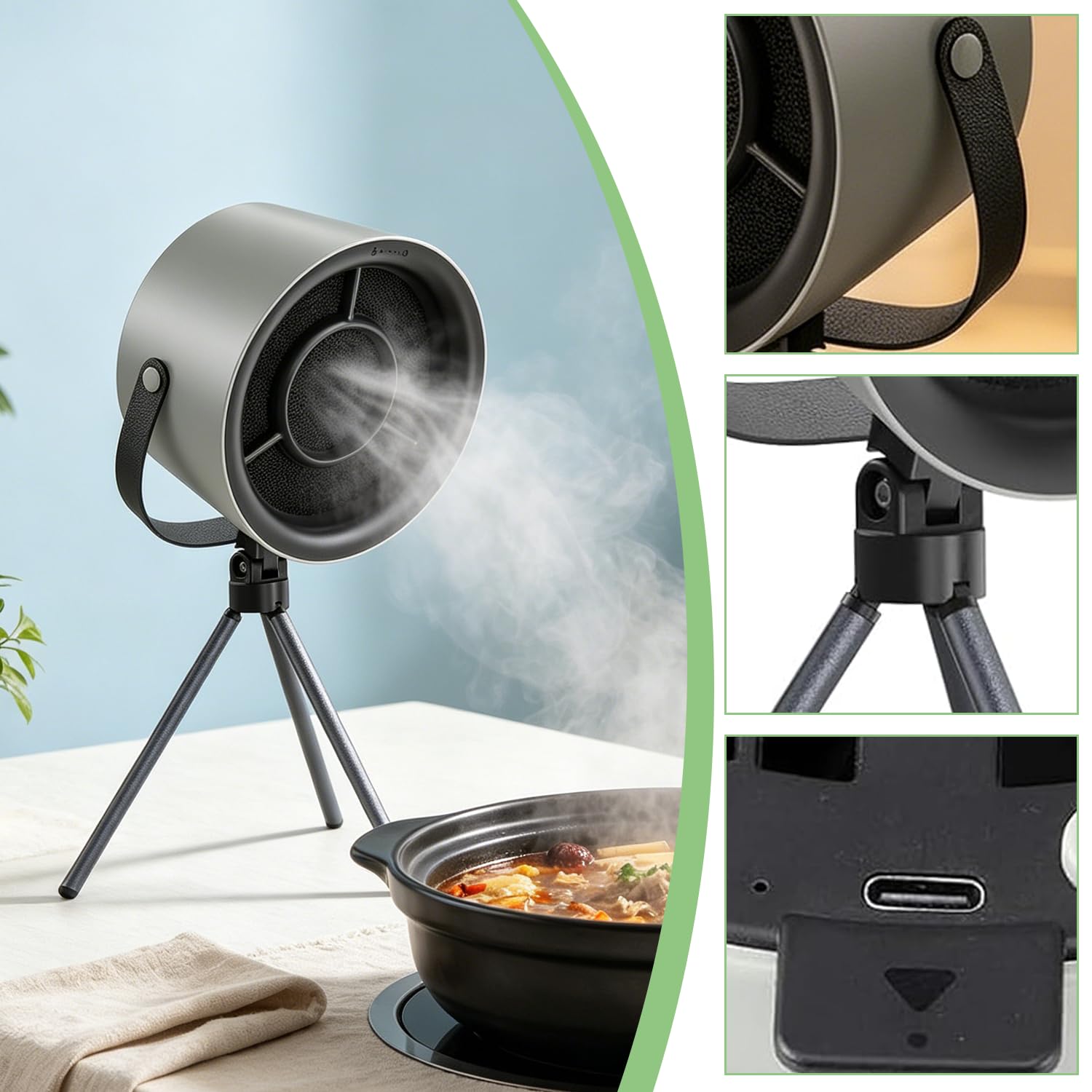 Mobile Dunstabzugshaube ohne Installation Tragbare Mini Abzugshaube 3-stufig leise abnehmbares Stativ Aufhängeseil für Wohnung RV Camping Outdoor BBQ Raclette