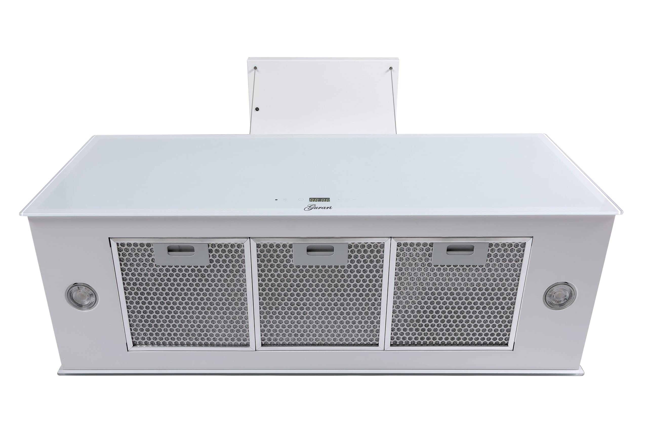 GURARI Inselhaube GCH I 333 90 WH Prime, Dunstabzugshaube 90cm, 1000m³/h, Weißglas, LED Beleuchtung