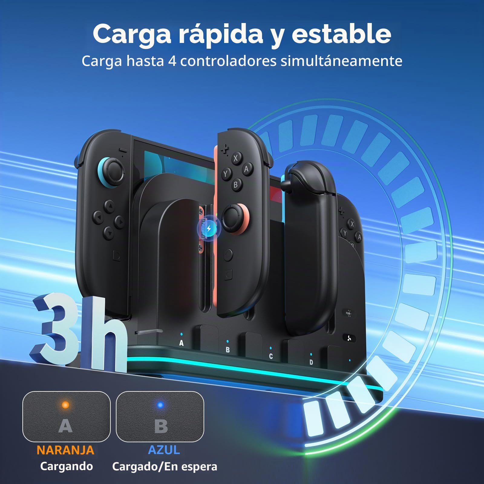 Base de Carga y refrigeración para Nintendo Switch 2 con Ventilador de refrigeración, luz RGB, Indicadores LED, Soporte de Carga magnético Compatible con Switch 2 Joy con | Ventilador de refrigeración, luz RGB, indicadores LED, soporte de cargador magnéti