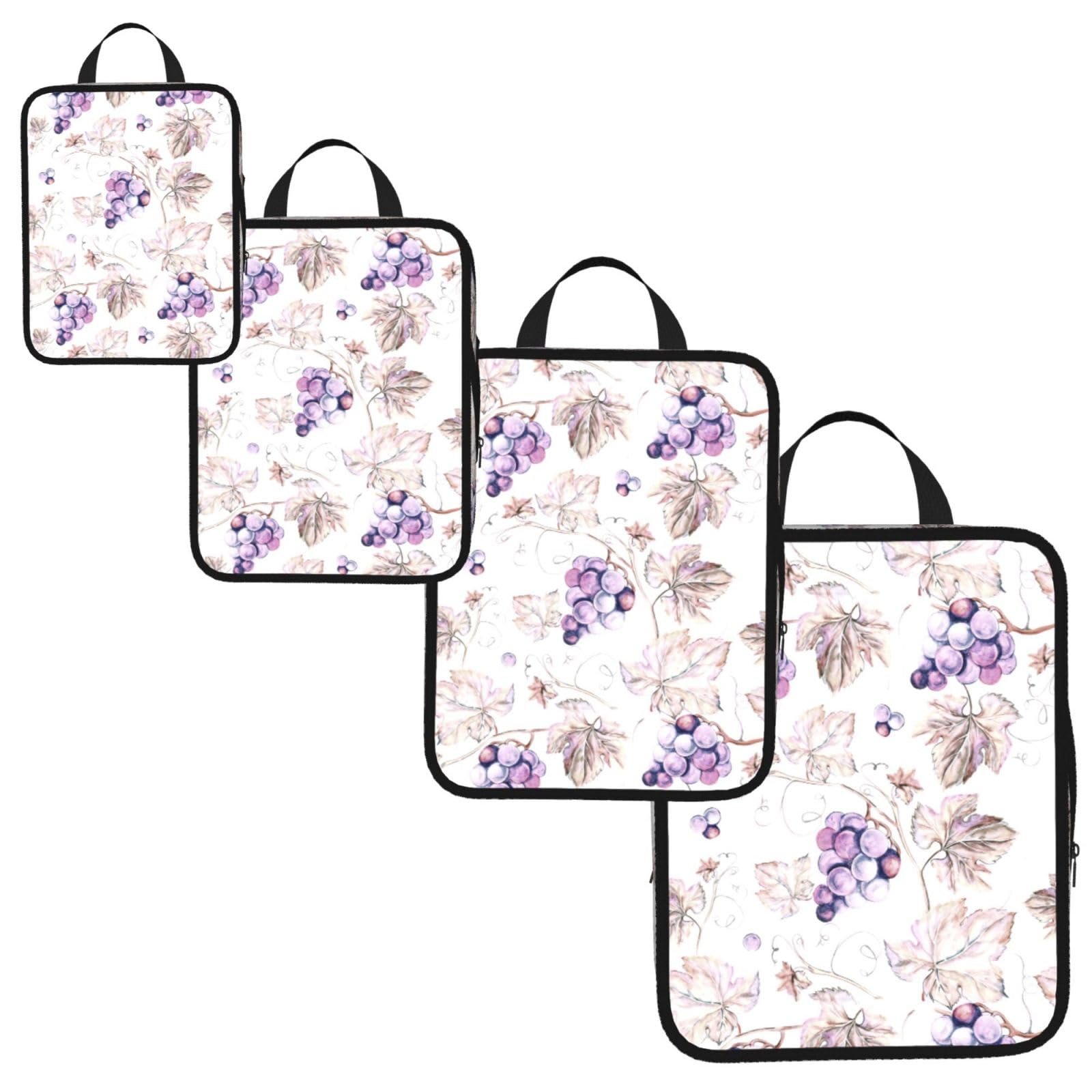 Beautiful grape leaves Print 4 Set Compression Packing Cubes for Suitcases,Expandable Storage Bag Organizers