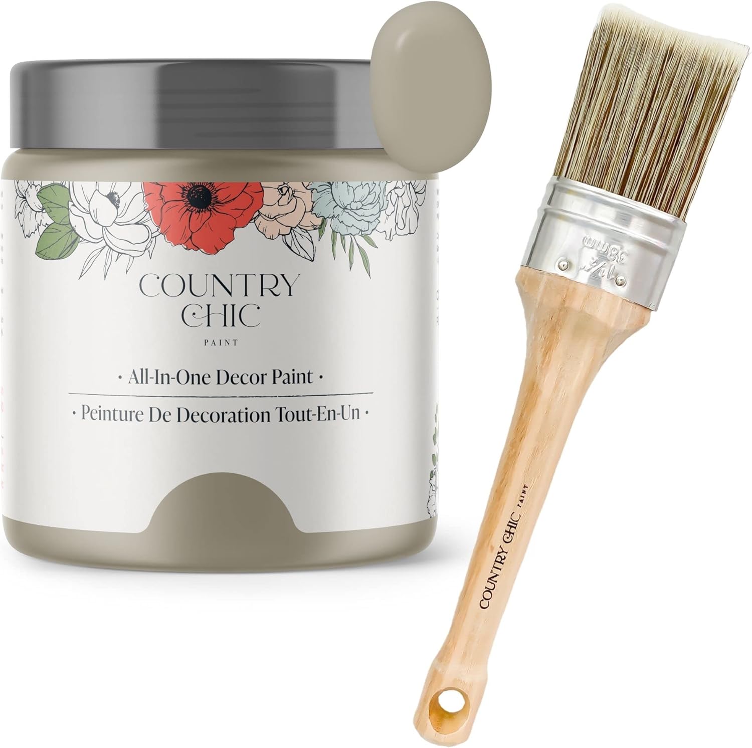 Chalk Style Paint + Paint Brush Bundle - for Furniture, Home Decor, Crafts (Color: Soiree [pint - 16 oz] - Beige Taupe)