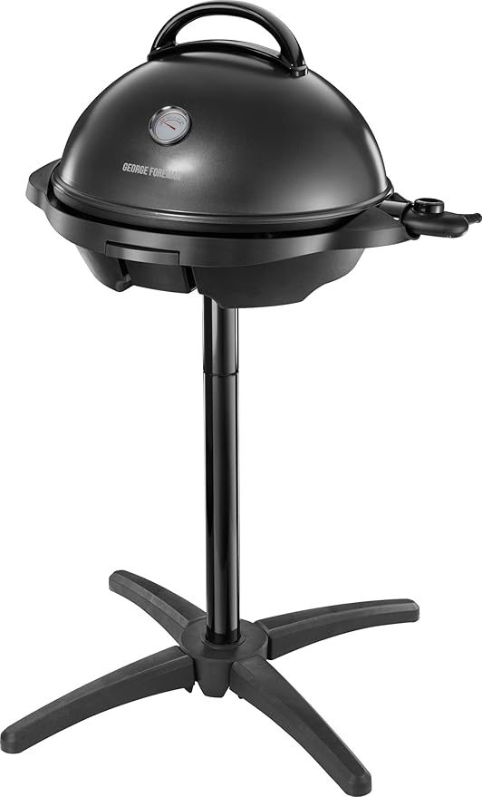 George Foreman Grill - Parrilla Eléctrica, Barbacoa Interior y Exterior, 15 Raciones, Bandeja de Goteo Extraíble, Revestimiento Antiadherente, Incluye Tapa, 2400 W, 5 Temperaturas, Negro - 22460-56