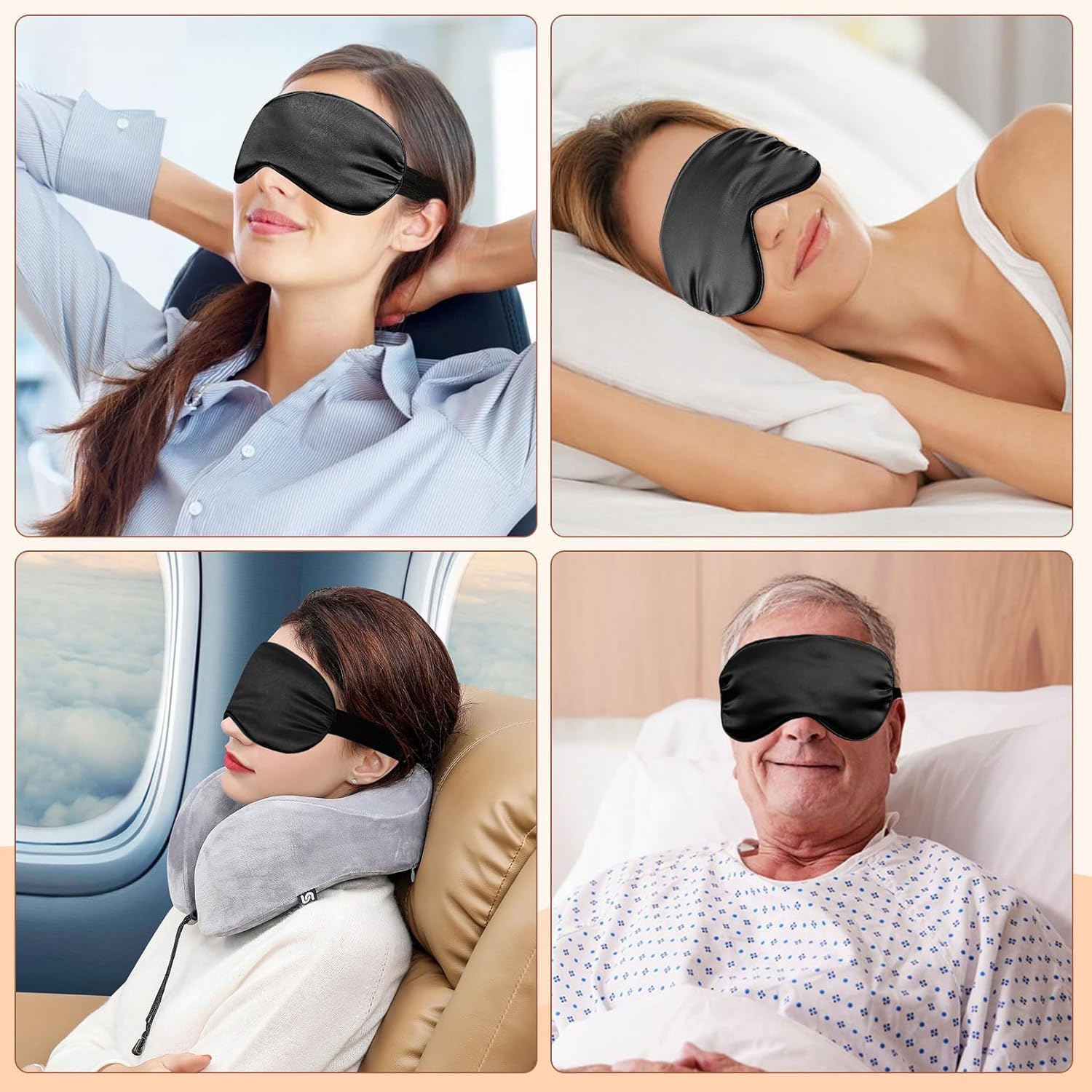 Jeffbaubl 8 Pack Sleep Mask, Soft Satin Eye Covers for Sleeping,Silk Sleep Eye Mask with Elastic Strap, Effective Shading Blindfold for Women Men, Night Eyeshade for Travel Nap Yoga (Black) - Image 5