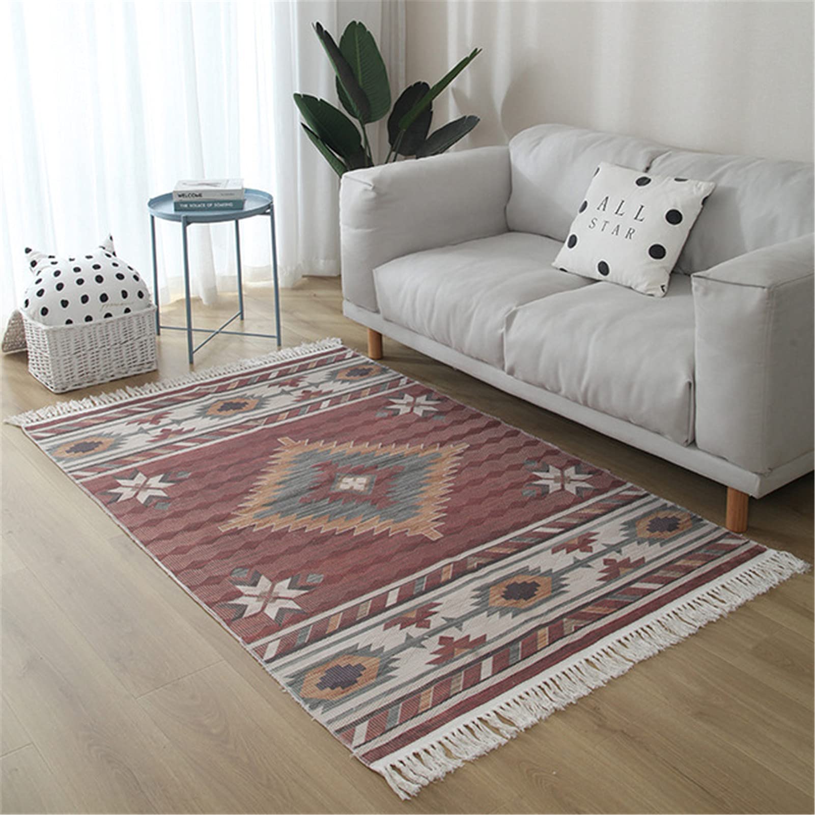 Tappeto da bagno Boho da cucina in cotone intrecciato a mano, con nappa, tappeto decorativo per portico, ingresso (A,60 x 160 cm)