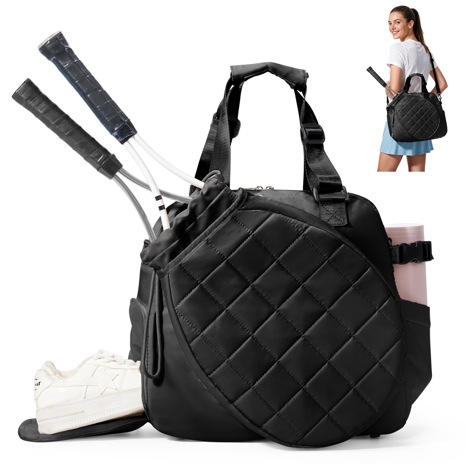 BJLFS Tennis Backpack for Women Men,Tennis Bag with Shoes Compartment & Wet Pocket,Badminton Bag Pickball Bag,Waterproof Sports Backpack Gym Bag for Outdoor