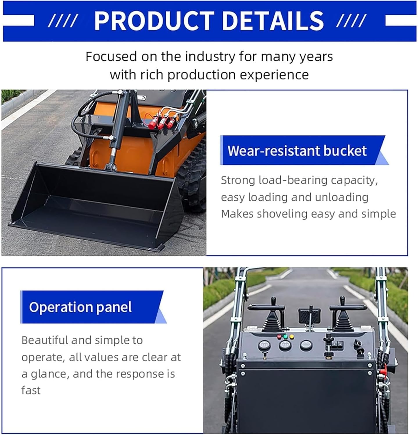 Mini Skid Steer Loader with 4 in 1 Bucket and Auxiliary Hydraulic Output, Compact Track Loader for Excavation Loading and Handling